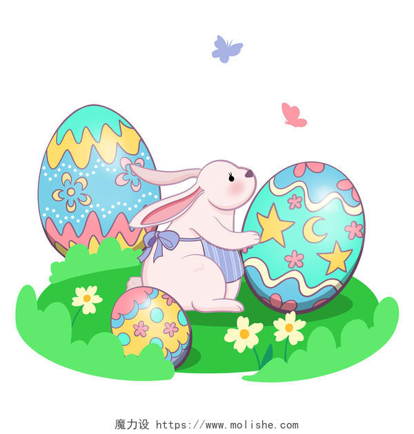 手绘卡通复活节彩蛋兔子原创插画海报卡通复活节兔子